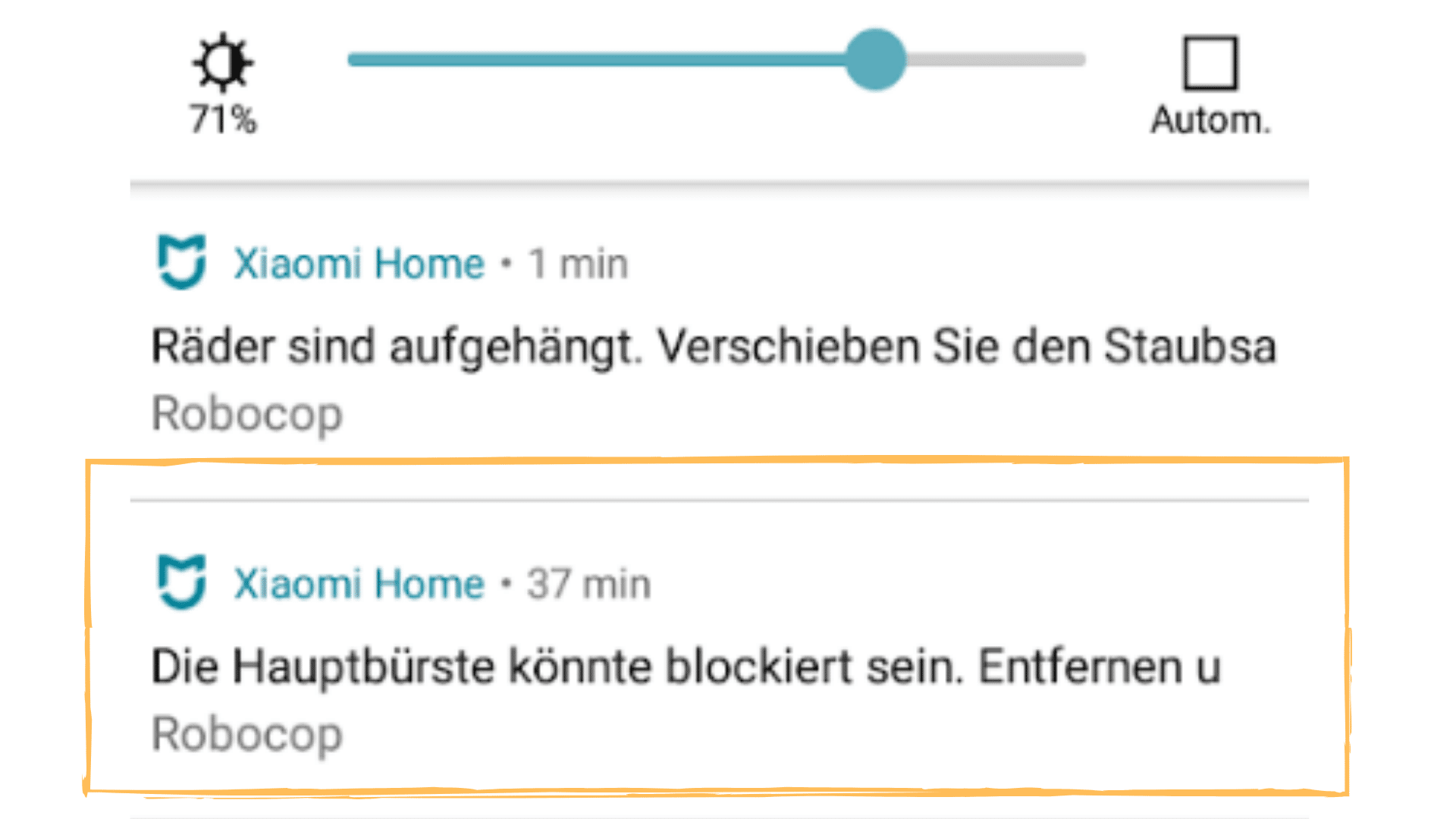 Fehlermeldung in der App, dass Bürste blockiert ist